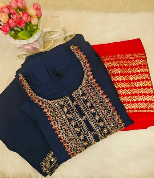 NAVY BLUE PREMIUM ANARKALI KURTI SET AKS04